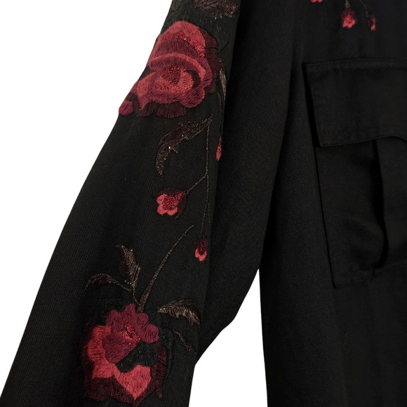 Rails Elliot Embroidered Utility Shirt Jacket Sz XS Black Metallic Roses Shacket - Picture 6 of 13
